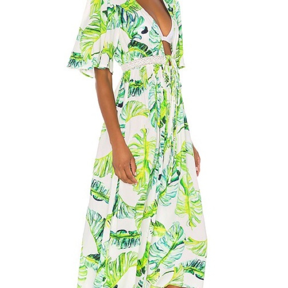 Lovers + Friends Green Leaf Print Dress/beach pool cover up